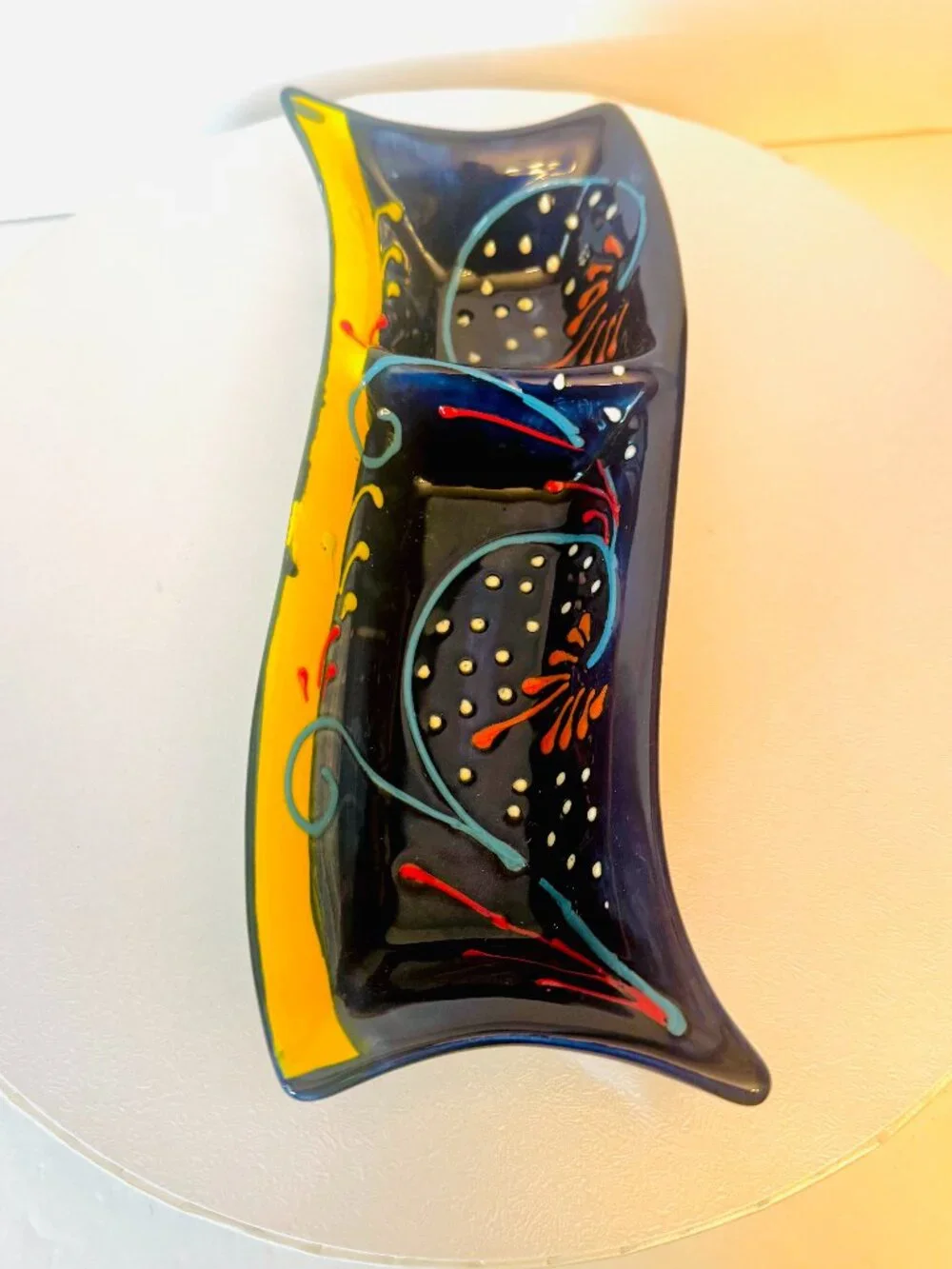 Hand Painted Decor Double Appetizer Bowl Serving Dish Antonio Ortiz Ruiz Spain
